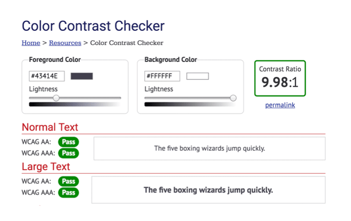 Color contrast checker tool.